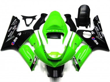 Preisgünstige Kawasaki ZX6R Motorrad Verkleidung 2003-2004 - Grun Glanzendes Schwarz Elf Silkolene