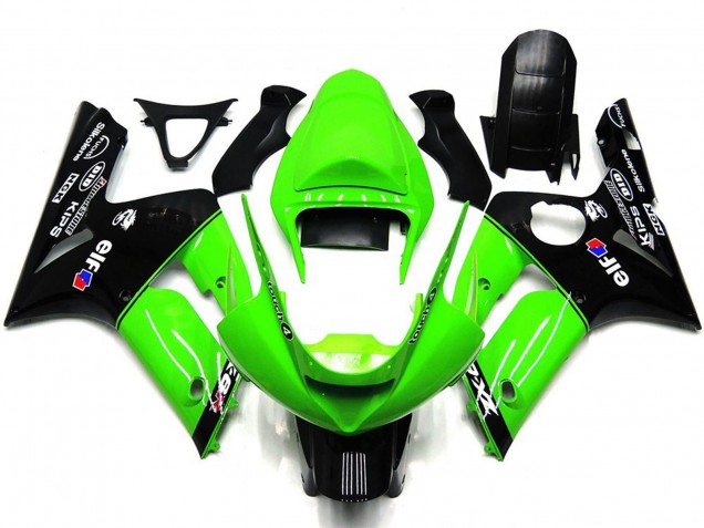 Preisgünstige Kawasaki ZX6R Motorrad Verkleidung 2003-2004 - Grun Glanzendes Schwarz Elf Silkolene