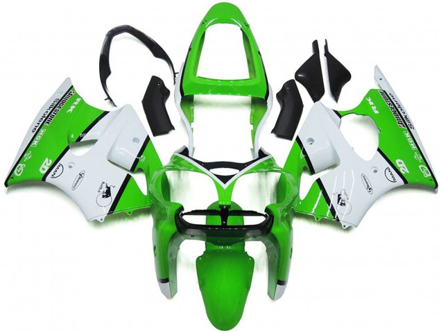 Preisgünstige Kawasaki ZX6R Motorrad Verkleidung 2000-2002 - Weiss Grun Schwarz Bridgestone Silkolene