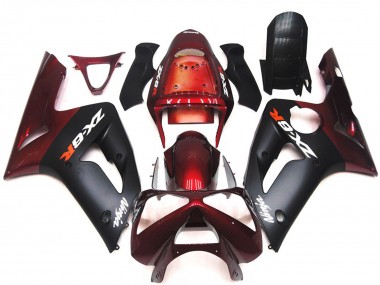 Preisgünstige Kawasaki ZX6R Motorrad Verkleidung 2003-2004 - Kastanienbraun Rot Matt Schwarz