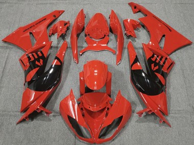 Preisgünstige Kawasaki ZX6R Motorrad Verkleidung 2009-2012 - Rot Glanzendes Schwarz Punisher