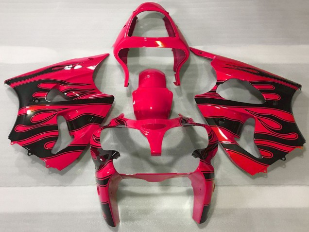 Preisgünstige Kawasaki ZX6R Motorrad Verkleidung 2000-2002 - Rot Schwarz Flamme