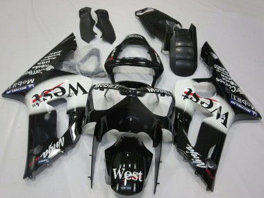 Preisgünstige Kawasaki ZX6R Motorrad Verkleidung 2003-2004 - Glanzendes Schwarz Weiss West