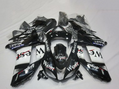 Preisgünstige Kawasaki ZX6R Motorrad Verkleidung 2007-2008 - Glanzendes Schwarz Weiss West