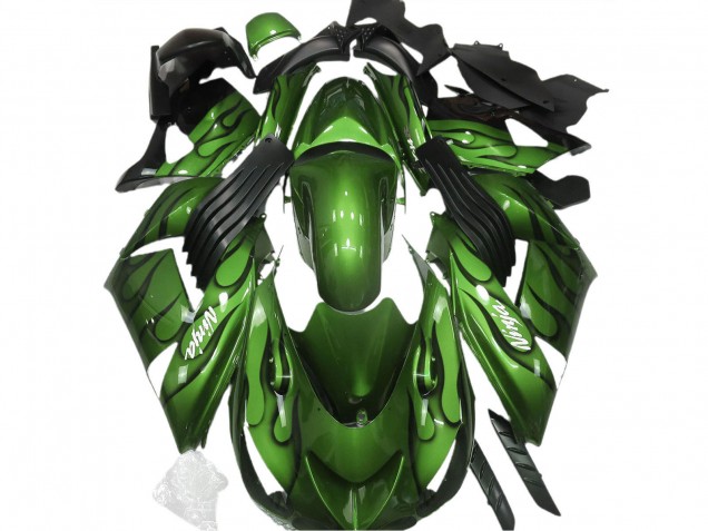 Preisgünstige Kawasaki ZX14R Motorrad Verkleidung 2006-2011 - Grun Schwarz Flamme