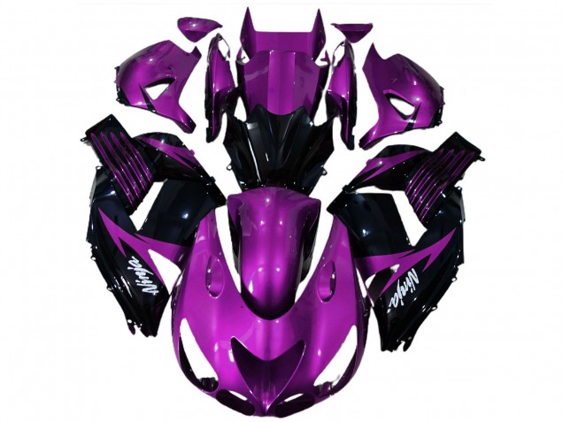 Preisgünstige Kawasaki ZX14R Motorrad Verkleidung 2006-2011 - Lila Glanzendes Schwarz Weiss Ninja
