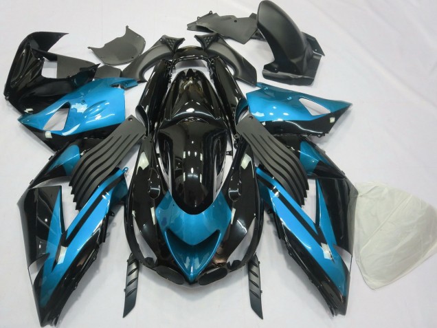 Preisgünstige Kawasaki ZX14R Motorrad Verkleidung 2006-2011 - Hellblau Glanzendes Schwarz