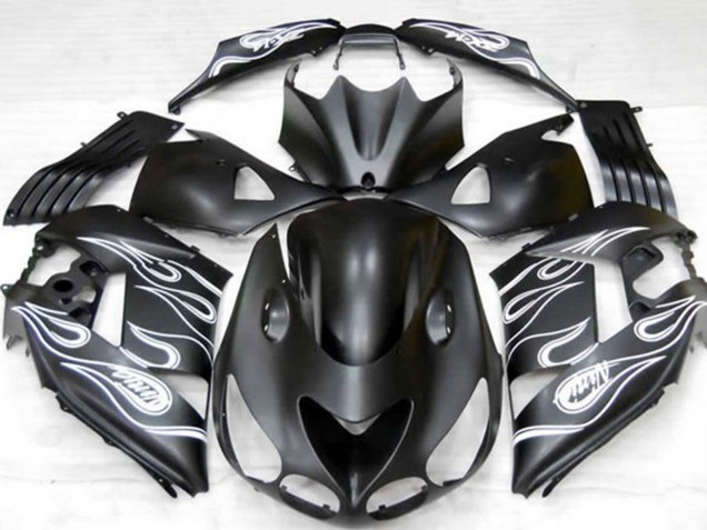 Preisgünstige Kawasaki ZX14R Motorrad Verkleidung 2006-2011 - Matt Schwarz Silber Flamme