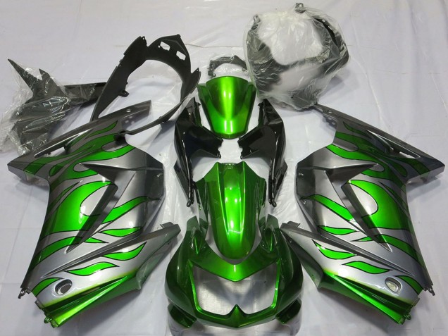 Preisgünstige Kawasaki Ninja 250 Motorrad Verkleidung 2008-2012 - Silber Grun Flamme