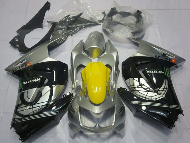 Preisgünstige Kawasaki Ninja 250 Motorrad Verkleidung 2008-2012 - Silber Gelb Glanzendes Schwarz