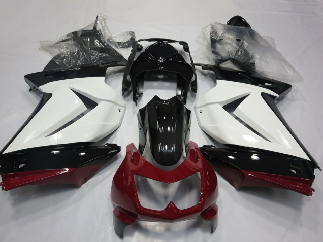 Preisgünstige Kawasaki Ninja 250 Motorrad Verkleidung 2008-2012 - Weiss Rot Glanzendes Schwarz