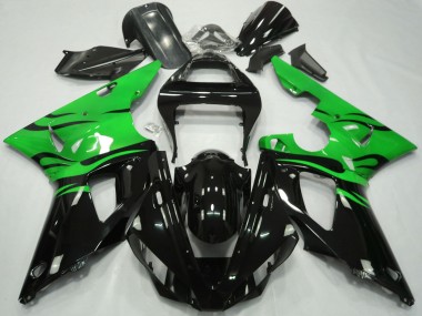 Preisgünstige Yamaha R1 Motorrad Verkleidung 2000-2001 - Grun Glanzendes Schwarz Flamme