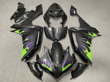 Preisgünstige Yamaha R1 Motorrad Verkleidung 2007-2008 - Carbonfaser Grun Lila Flamme