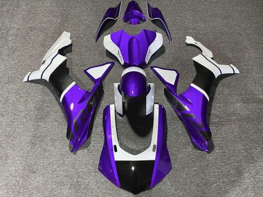 Preisgünstige Yamaha R1 Motorrad Verkleidung 2015-2019 - Weiss Lila Carbonfaser Accents