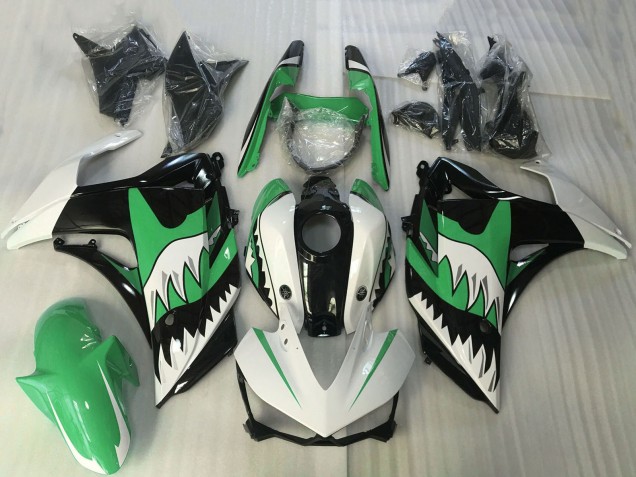 Preisgünstige Yamaha R3 Motorrad Verkleidung 2015-2018 - Weiss Grun Schwarz Hai