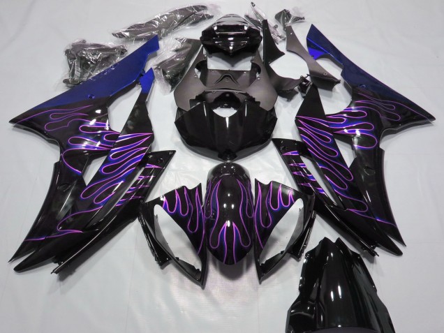 Preisgünstige Yamaha R6 Motorrad Verkleidung 2008-2016 - Blau Glanzendes Schwarz Lila Flamme