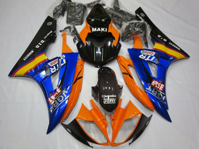 Preisgünstige Yamaha R6 Motorrad Verkleidung 2006-2007 - Orange Blau Glanzendes Schwarz Castrol