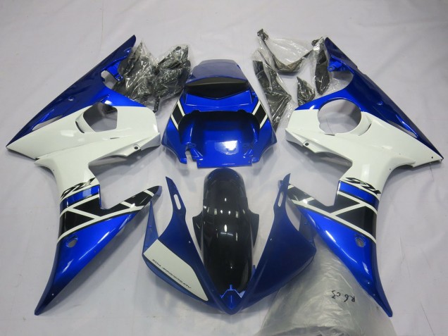 Preisgünstige Yamaha R6 Motorrad Verkleidung 2003-2004 - Blau Weiss Glanzendes Schwarz OEM Stil