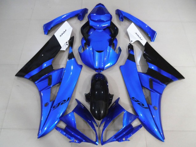 Preisgünstige Yamaha R6 Motorrad Verkleidung 2006-2007 - Weiss Blau Glanzendes Schwarz