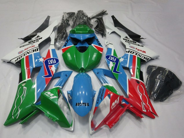 Preisgünstige Yamaha R6 Motorrad Verkleidung 2008-2016 - Weiss Hellblau Grun Rot Fiat Dunlop Michelin Motul
