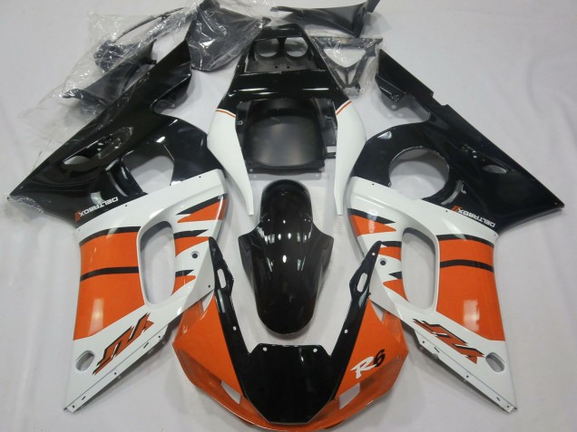 Preisgünstige Yamaha R6 Motorrad Verkleidung 1998-2002 - Weiss Orange Glanzendes Schwarz