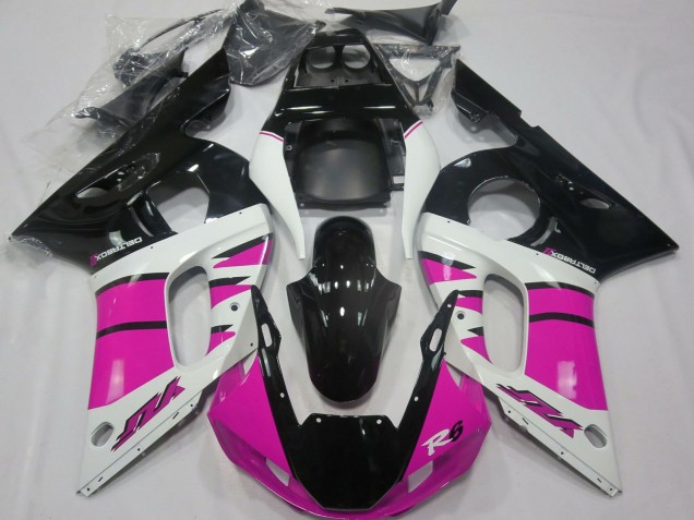 Preisgünstige Yamaha R6 Motorrad Verkleidung 1998-2002 - Weiss Rosa Glanzendes Schwarz