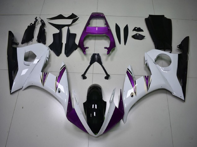 Preisgünstige Yamaha R6 Motorrad Verkleidung 2003-2004 - Weiss Lila Glanzendes Schwarz