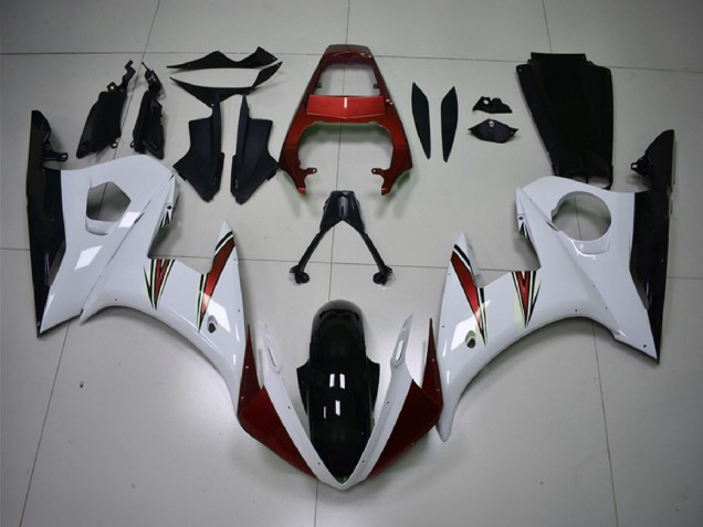 Preisgünstige Yamaha R6 Motorrad Verkleidung 2003-2004 - Weiss Rot Glanzendes Schwarz