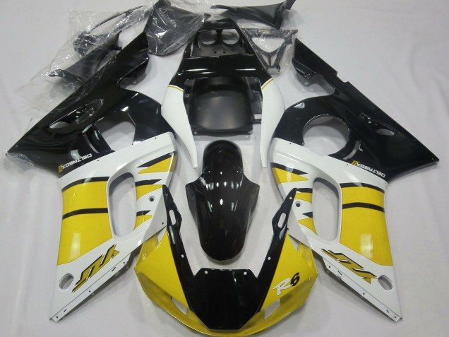Preisgünstige Yamaha R6 Motorrad Verkleidung 1998-2002 - Gelb Weiss Glanzendes Schwarz
