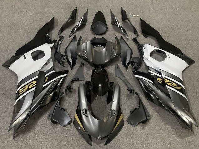 Preisgünstige Yamaha R6 Motorrad Verkleidung 2017-2023 - Weiss Grau Glanzendes Schwarz Gold