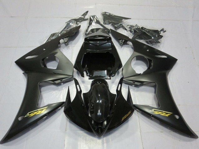 Preisgünstige Yamaha R6 Motorrad Verkleidung 2003-2004 - Glanzendes Schwarz Matt Schwarz Gold Aufkleber