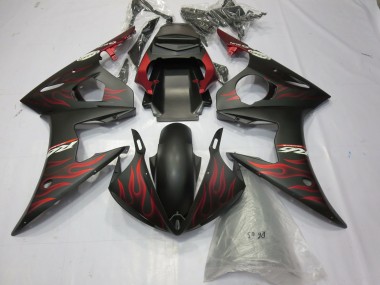Preisgünstige Yamaha R6 Motorrad Verkleidung 2003-2004 - Matt Schwarz Rot Flamme