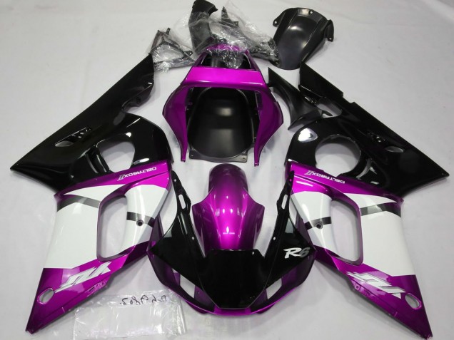 Preisgünstige Yamaha R6 Motorrad Verkleidung 1998-2002 - Lila Weiss Glanzendes Schwarz