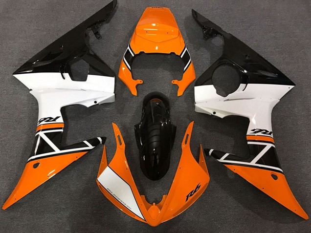 Preisgünstige Yamaha R6 Motorrad Verkleidung 2003-2004 - Orange Weiss Glanzendes Schwarz