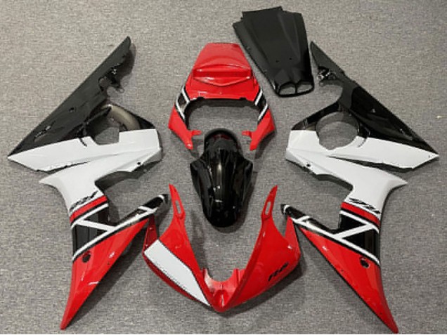 Preisgünstige Yamaha R6 Motorrad Verkleidung 2003-2004 - Rot Weiss Glanzendes Schwarz