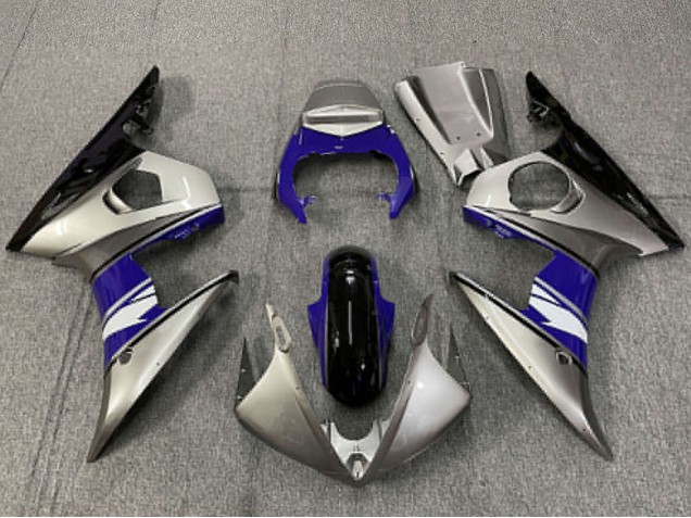 Preisgünstige Yamaha R6 Motorrad Verkleidung 2003-2004 - Silber Blau Glanzendes Schwarz