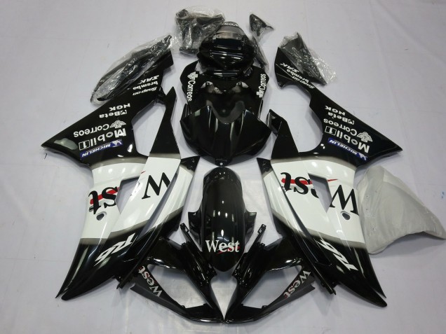 Preisgünstige Yamaha R6 Motorrad Verkleidung 2008-2016 - Glanzendes Schwarz Weiss West Michelin