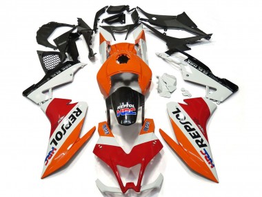 Preisgünstige Aprilia RS4 125 Motorrad Verkleidung 2012-2018 - Orange Weiss Rot Glanzendes Schwarz Repsol