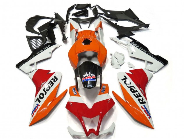 Preisgünstige Aprilia RS4 125 Motorrad Verkleidung 2012-2018 - Orange Weiss Rot Glanzendes Schwarz Repsol