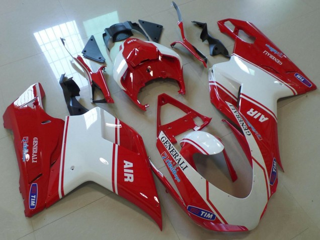 Preisgünstige Ducati 848 1098 1198 Motorrad Verkleidung 2007-2014 - Rot Weiss Air Generali Tim