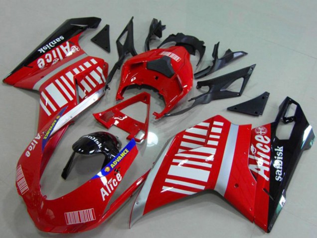 Preisgünstige Ducati 848 1098 1198 Motorrad Verkleidung 2007-2014 - Silber Rot Glanzendes Schwarz Alice Sundisk