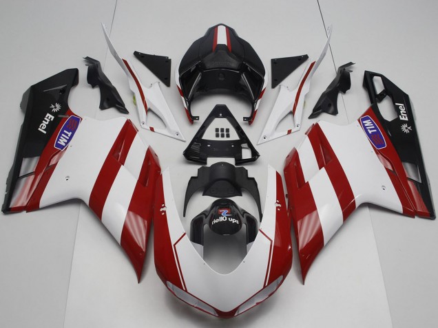 Preisgünstige Ducati 848 1098 1198 Motorrad Verkleidung 2007-2014 - Weiss Rot Glanzendes Schwarz
