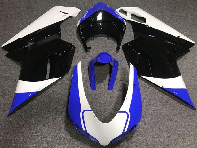 Preisgünstige Ducati 848 1098 1198 Motorrad Verkleidung 2007-2014 - Weiss Blau Glanzendes Schwarz