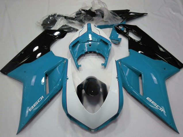 Preisgünstige Ducati 1098 Motorrad Verkleidung 2007-2014 - Blau Weiss Glanzendes Schwarz