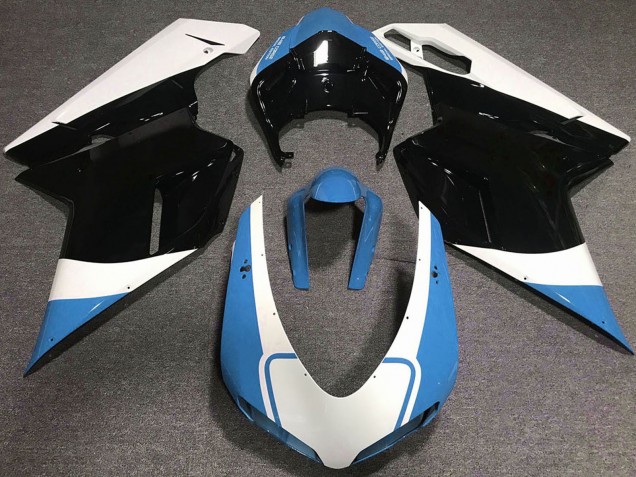 Preisgünstige Ducati 848 1098 1198 Motorrad Verkleidung 2007-2014 - Weiss Blau Glanzendes Schwarz