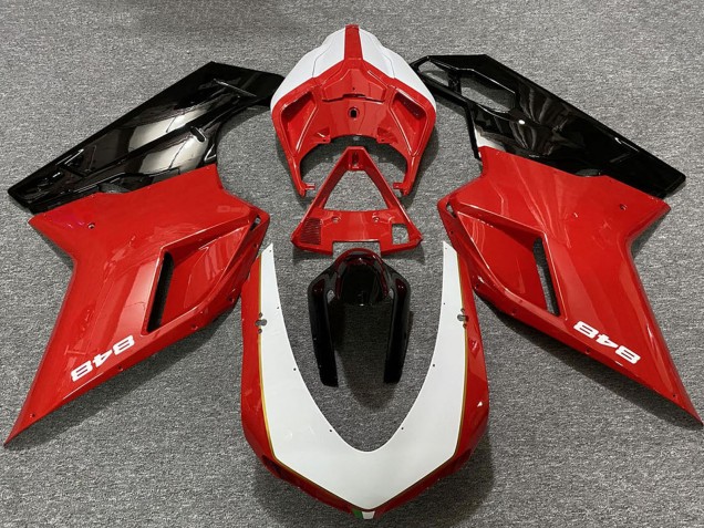 Preisgünstige Ducati 848 Motorrad Verkleidung 2007-2014 - Weiss Rot Glanzendes Schwarz