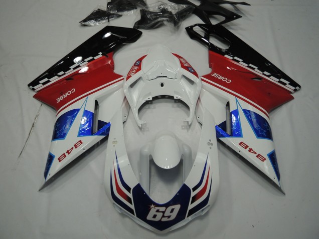 Preisgünstige Ducati 848 Motorrad Verkleidung 2007-2014 - Weiss Rot Blau Glanzendes Schwarz Corse 69