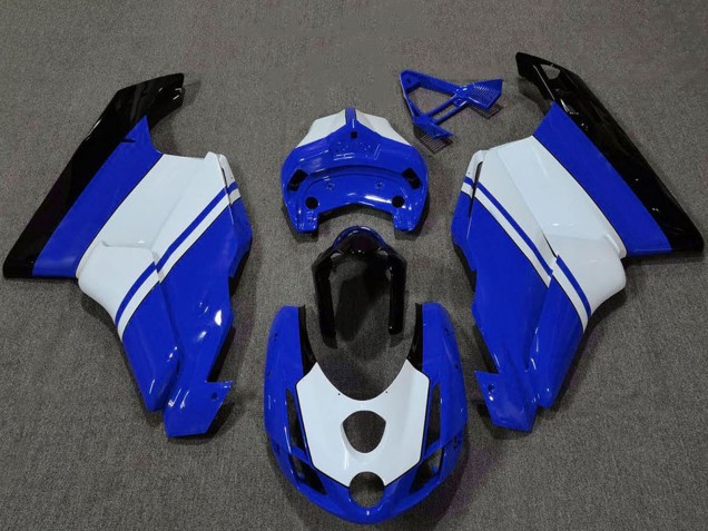 Preisgünstige Ducati 749 999 Motorrad Verkleidung 2003-2004 - Weiss Blau Glanzendes Schwarz