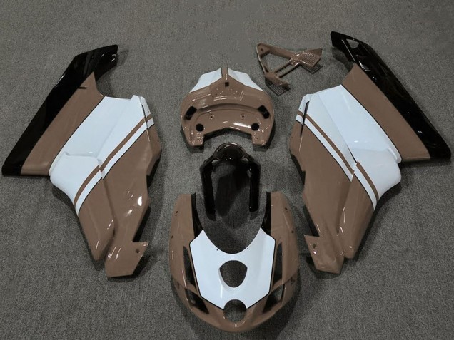 Preisgünstige Ducati 749 999 Motorrad Verkleidung 2003-2004 - Weiss Braun Glanzendes Schwarz