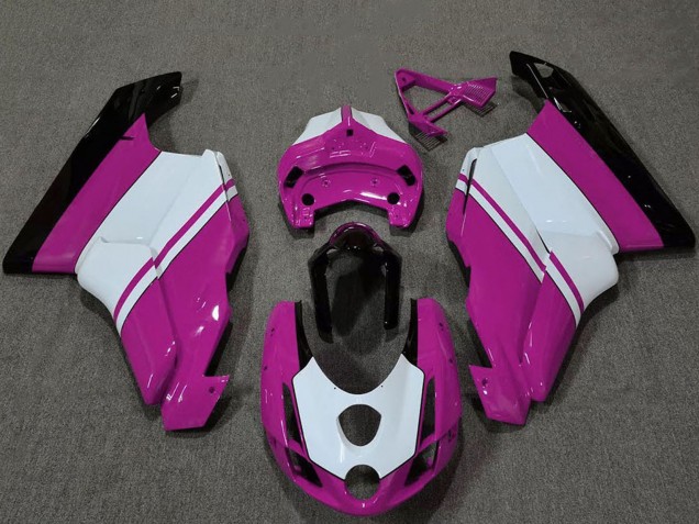 Preisgünstige Ducati 749 999 Motorrad Verkleidung 2003-2004 - Weiss Rosa Glanzendes Schwarz